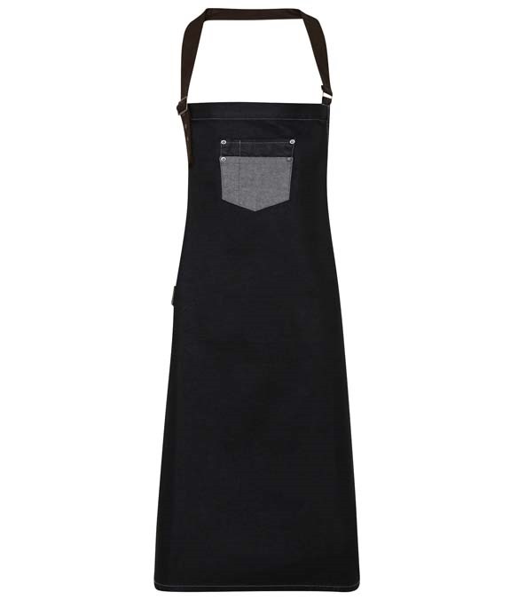 Division waxed-look denim bib apron with faux leather